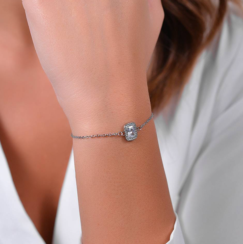 Bracciale Luca Barra Acciaio Argentato Cristalli e Zircone Centrale _BK2738