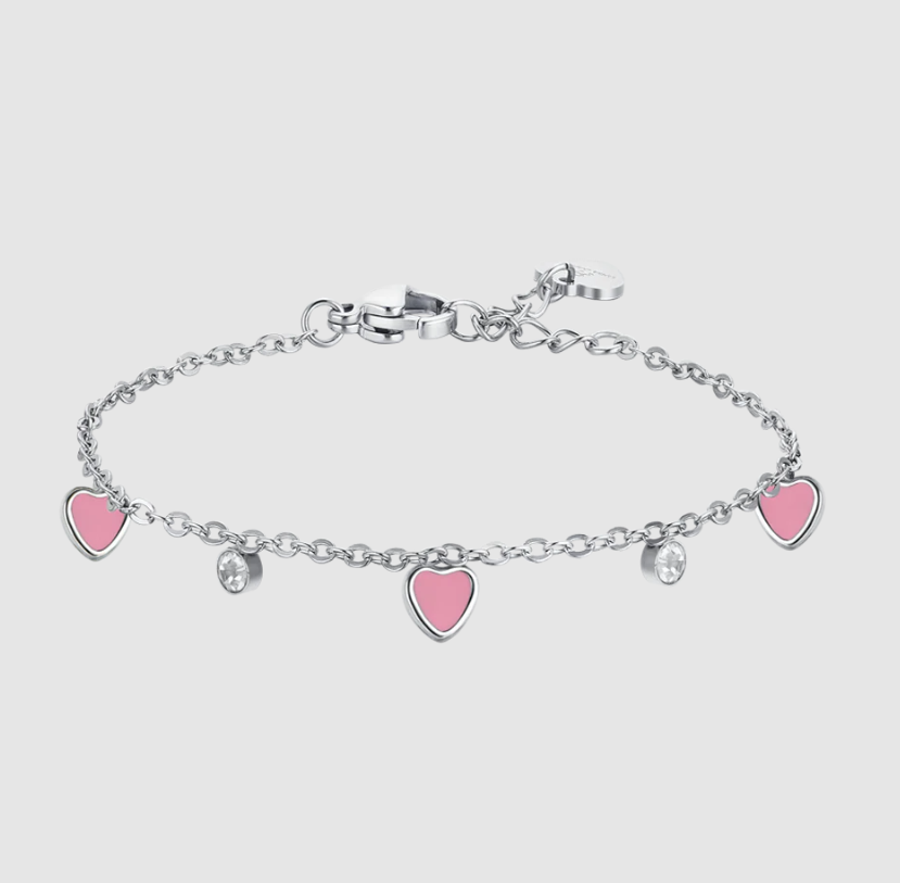 Bracciale Luca Barra Bambina Acciaio Cuori Alternati Smaltati Rosa _JB206