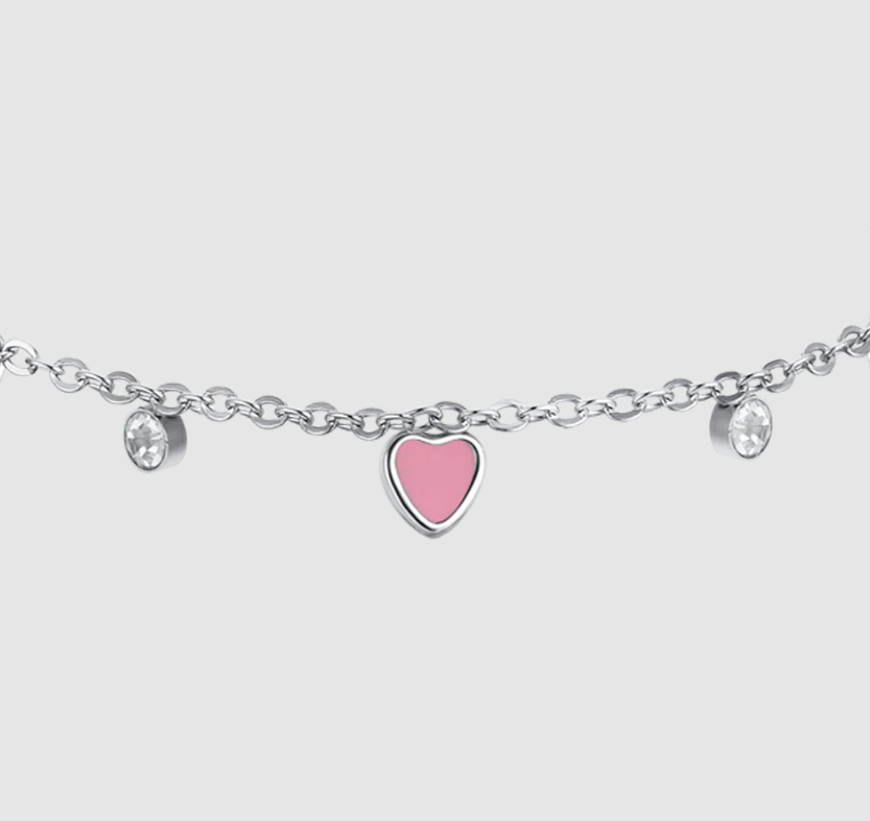 Bracciale Luca Barra Bambina Acciaio Cuori Alternati Smaltati Rosa _JB206