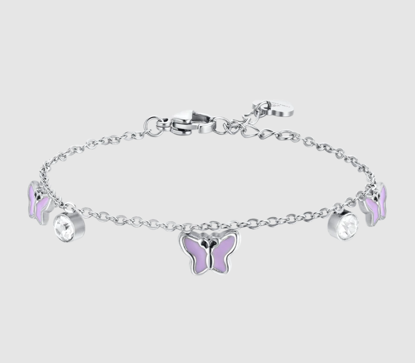 Bracciale Luca Barra Bambina Acciaio Farfalle Smaltate Lilla _JB204