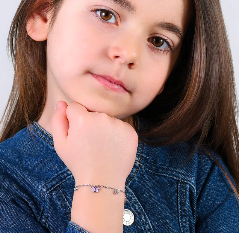 Bracciale Luca Barra Bambina Acciaio Farfalle Smaltate Lilla _JB204