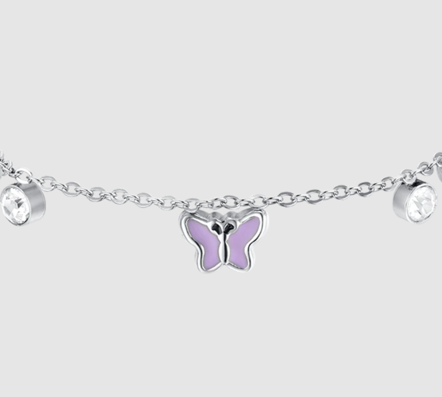 Bracciale Luca Barra Bambina Acciaio Farfalle Smaltate Lilla _JB204