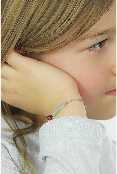 Bracciale Luca Barra Bambina Acciaio Medaglietta Coccinella Smaltata _JB102