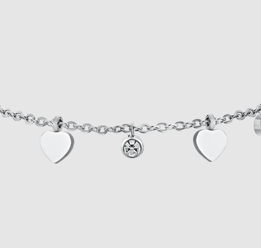Bracciale Luca Barra Donna Acciaio Argentato Cuori Alternate Zirconi _BK2616