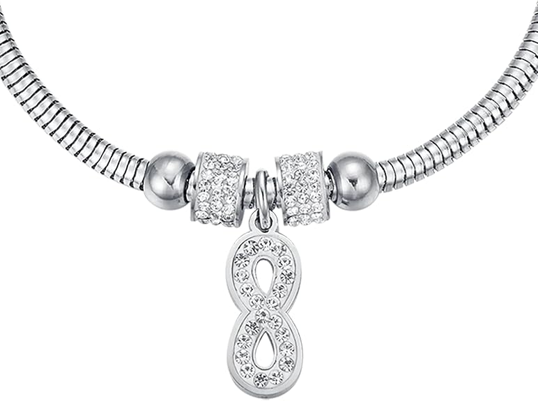 Bracciale Luca Barra Donna Acciaio Argentata Ciondolo Infinito Cristalli _BK1935