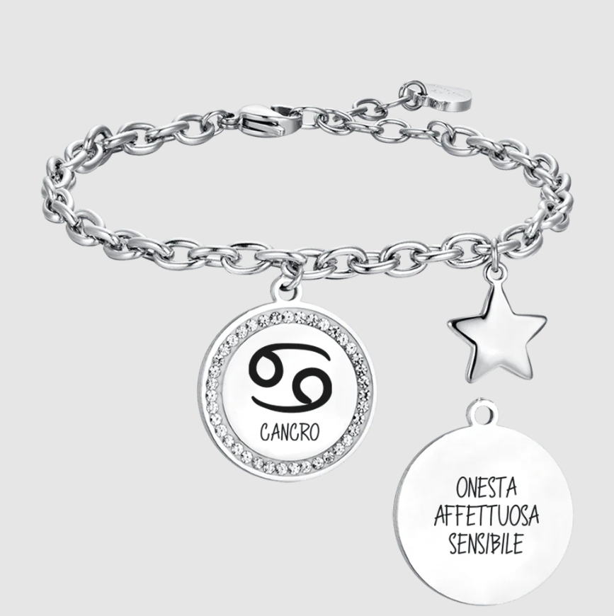 Bracciale Luca Barra Donna Acciaio Argentato Segno Zodiacale Cancro Stella _BK2544