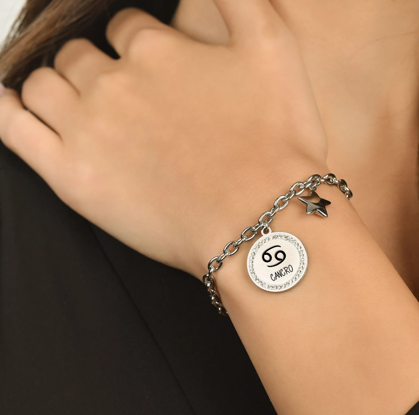 Bracciale Luca Barra Donna Acciaio Argentato Segno Zodiacale Cancro Stella _BK2544