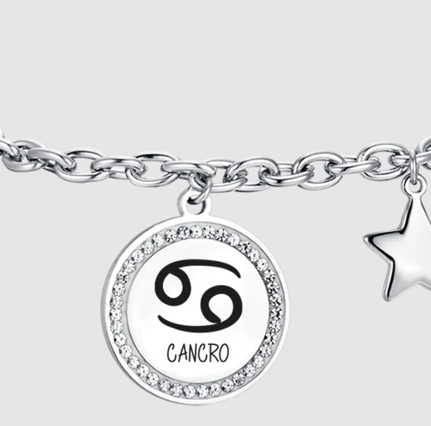Bracciale Luca Barra Donna Acciaio Argentato Segno Zodiacale Cancro Stella _BK2544