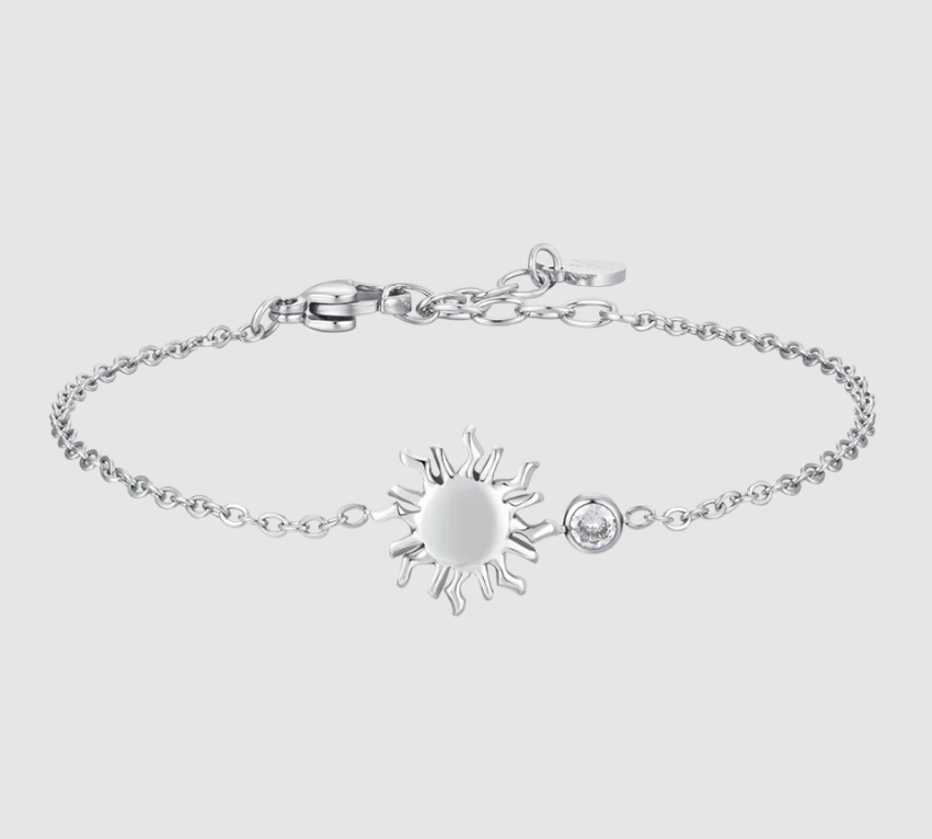 Bracciale Luca Barra Donna Acciaio Argentato Centrale Sole e Cristallo Bianco _BK2830