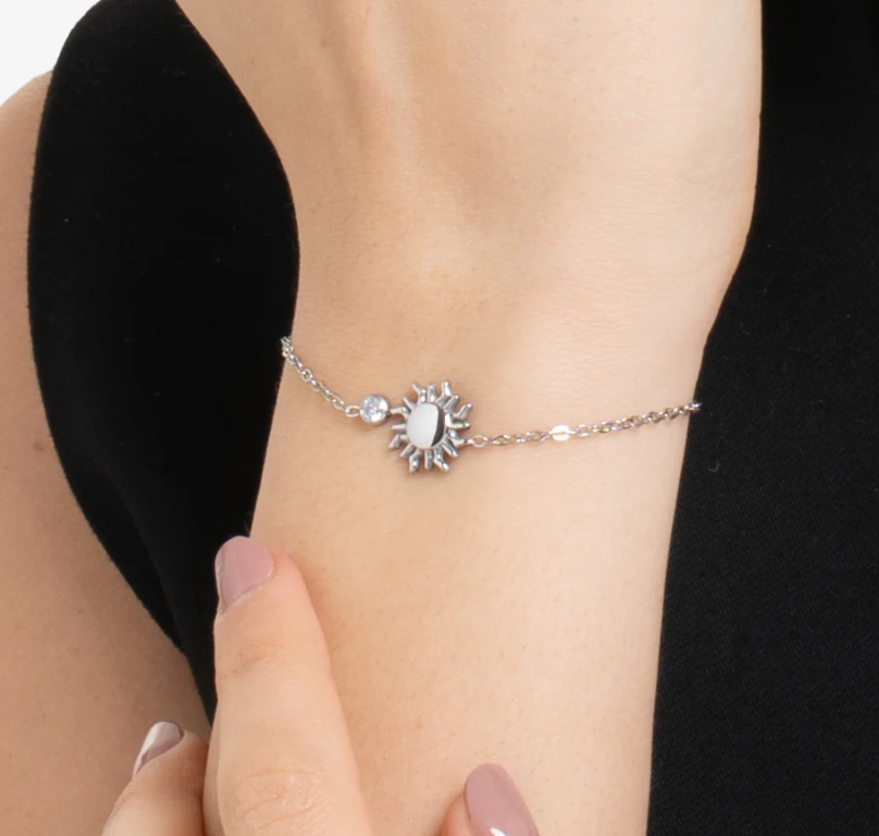Bracciale Luca Barra Donna Acciaio Argentato Centrale Sole e Cristallo Bianco _BK2830