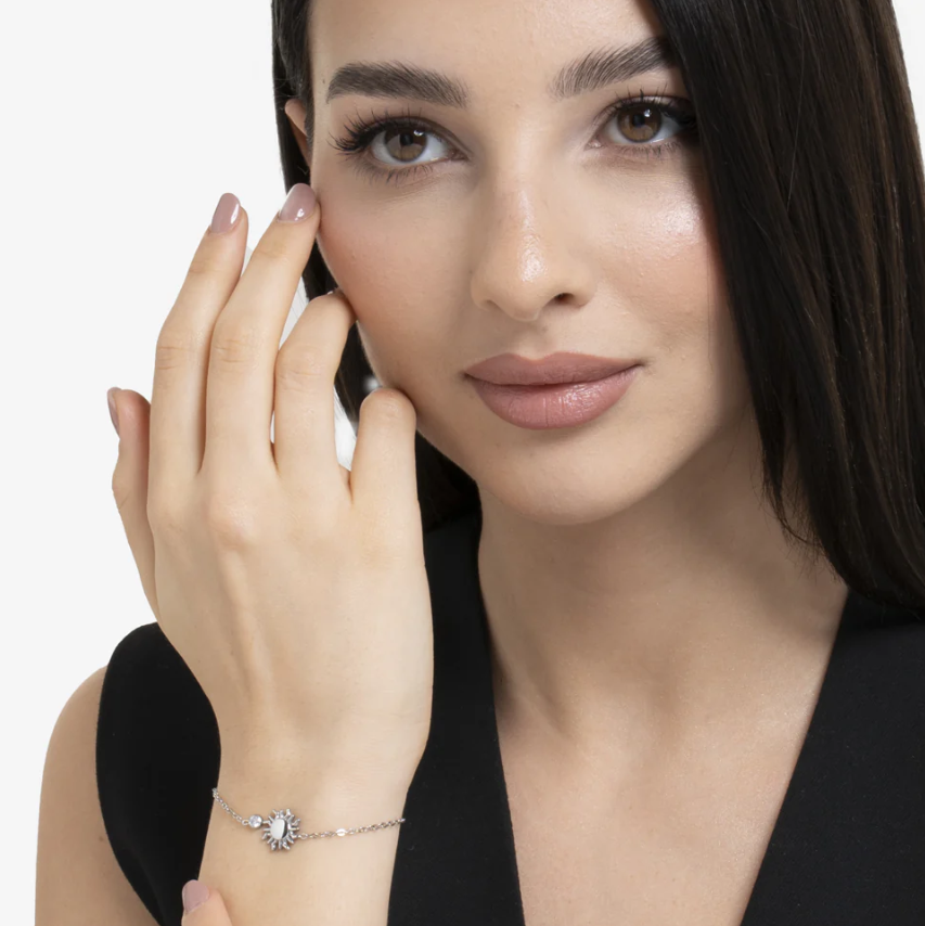 Bracciale Luca Barra Donna Acciaio Argentato Centrale Sole e Cristallo Bianco _BK2830