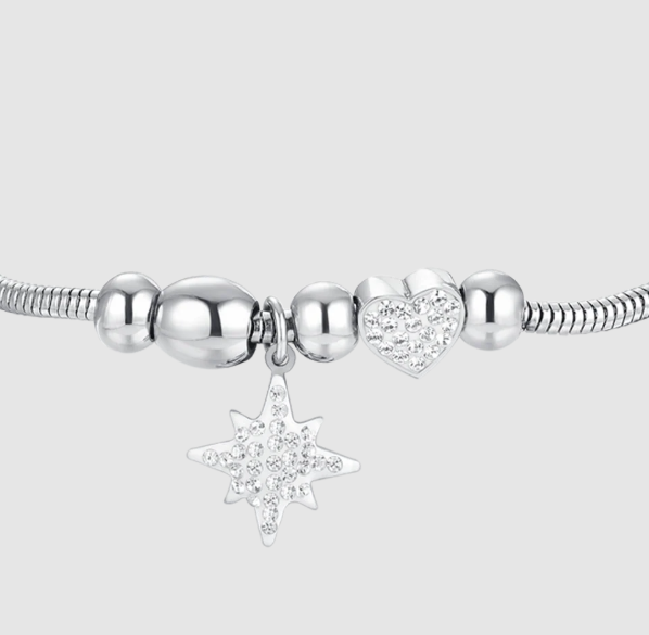 Bracciale Luca Barra Donna Acciaio Ciondoli Stella e Cuore _BK2699