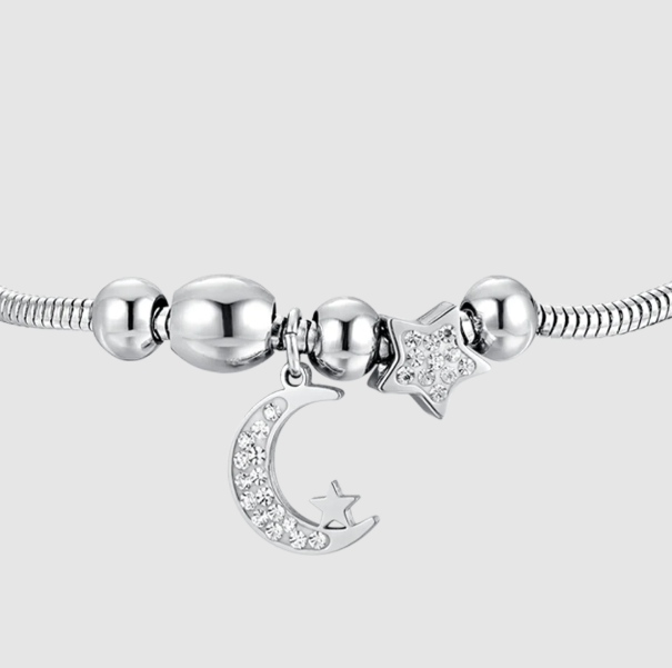 Bracciale Luca Barra Donna Acciaio Ciondoli Stelle e Luna _BK2698