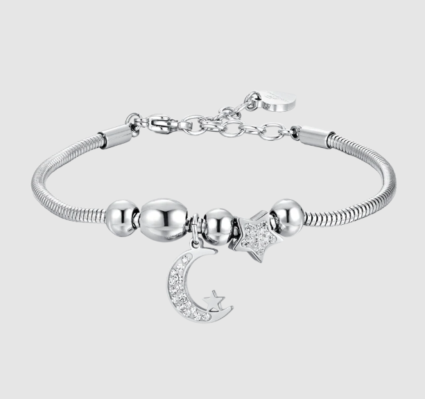 Bracciale Luca Barra Donna Acciaio Ciondoli Stelle e Luna _BK2698
