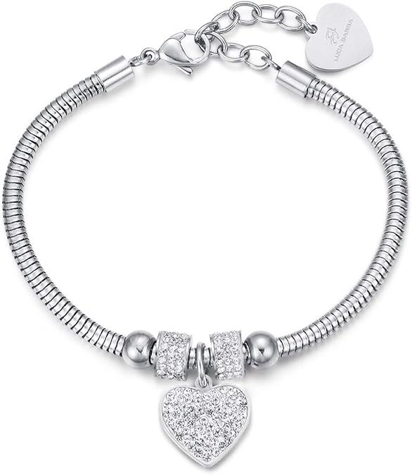 Luca Barra Damen-Armband aus Stahl mit Herzanhänger und Kristallen _BK1933