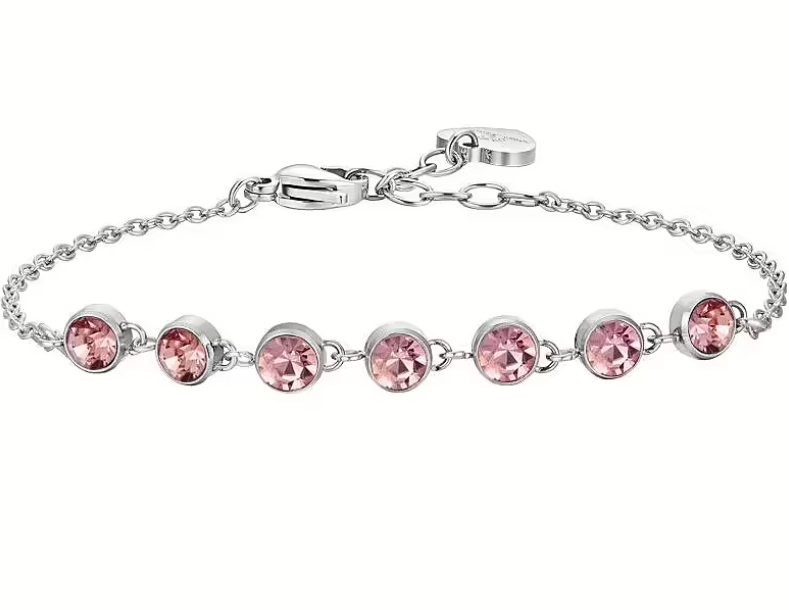 Bracciale Luca Barra Donna Acciaio Cristalli Rosa _BK2696