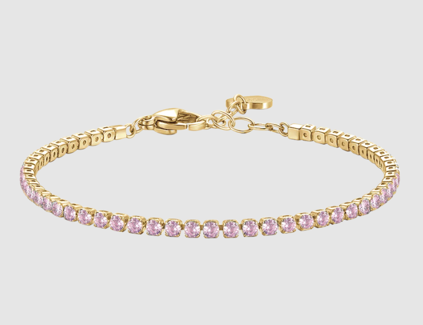 Bracciale Luca Barra Donna Acciaio Gold Zirconi Rosa _BK2883