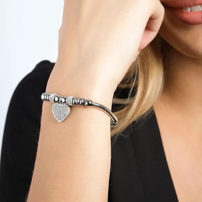 Bracciale Luca Barra Donna Acciaio Pendete Cuore Cristalli Bianchi _BK2334