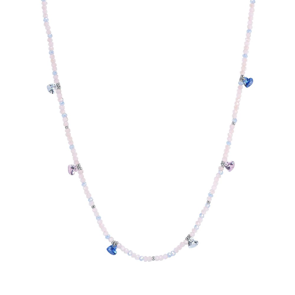 Collana Luca Barra Donna Acciaio Pietre e Cristalli Pendenti Cuori