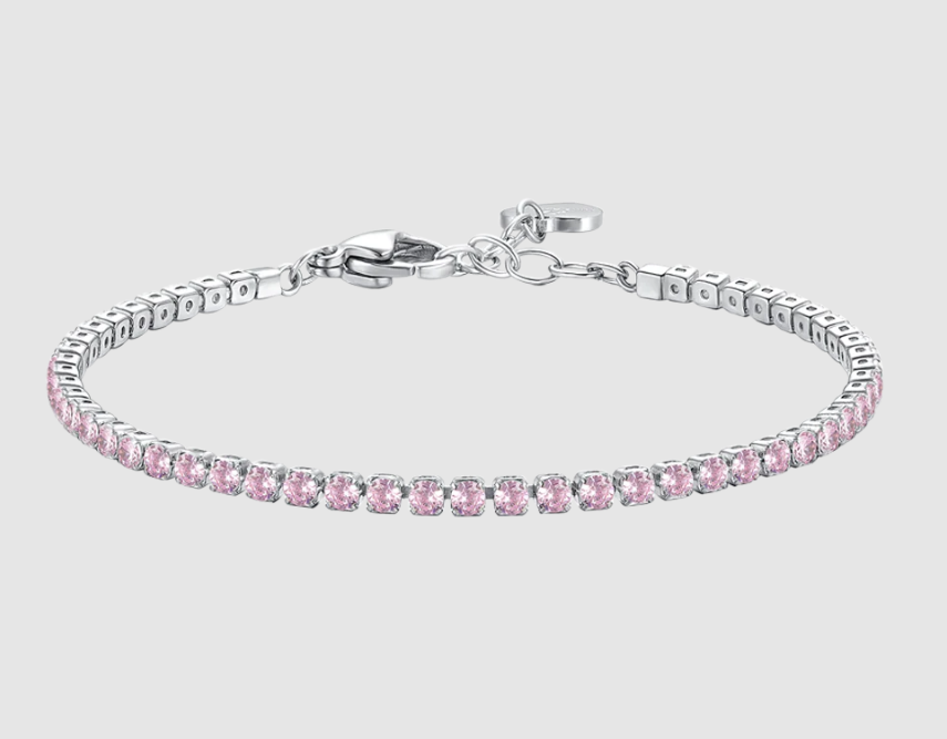 Bracciale Luca Barra Donna Acciaio Silver Zirconi Rosa _BK2874