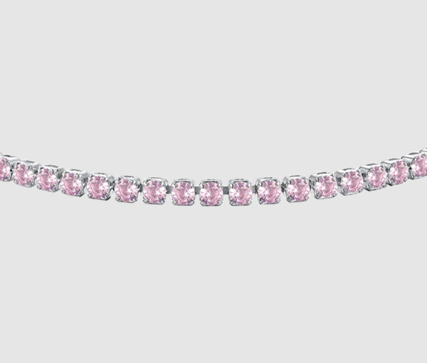 Bracciale Luca Barra Donna Acciaio Silver Zirconi Rosa _BK2874