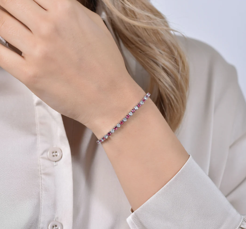 Bracciale Luca Barra Donna Acciaio Tennis Cristalli Rosa e Bianchi Alternati _BK2635