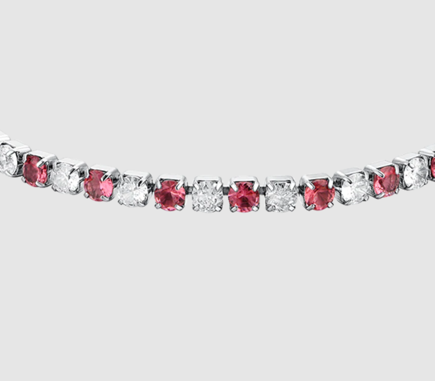Bracciale Luca Barra Donna Acciaio Tennis Cristalli Rosa e Bianchi Alternati _BK2635