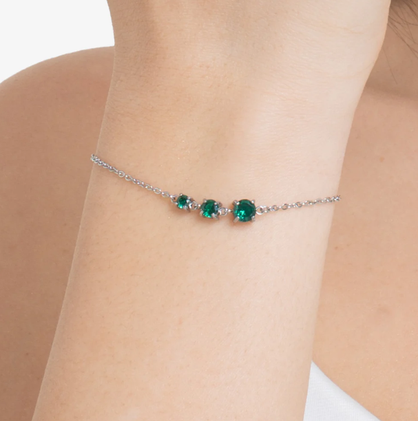 Bracciale Luca Barra Donna Acciaio Tre Zirconi Verdi_BK2819