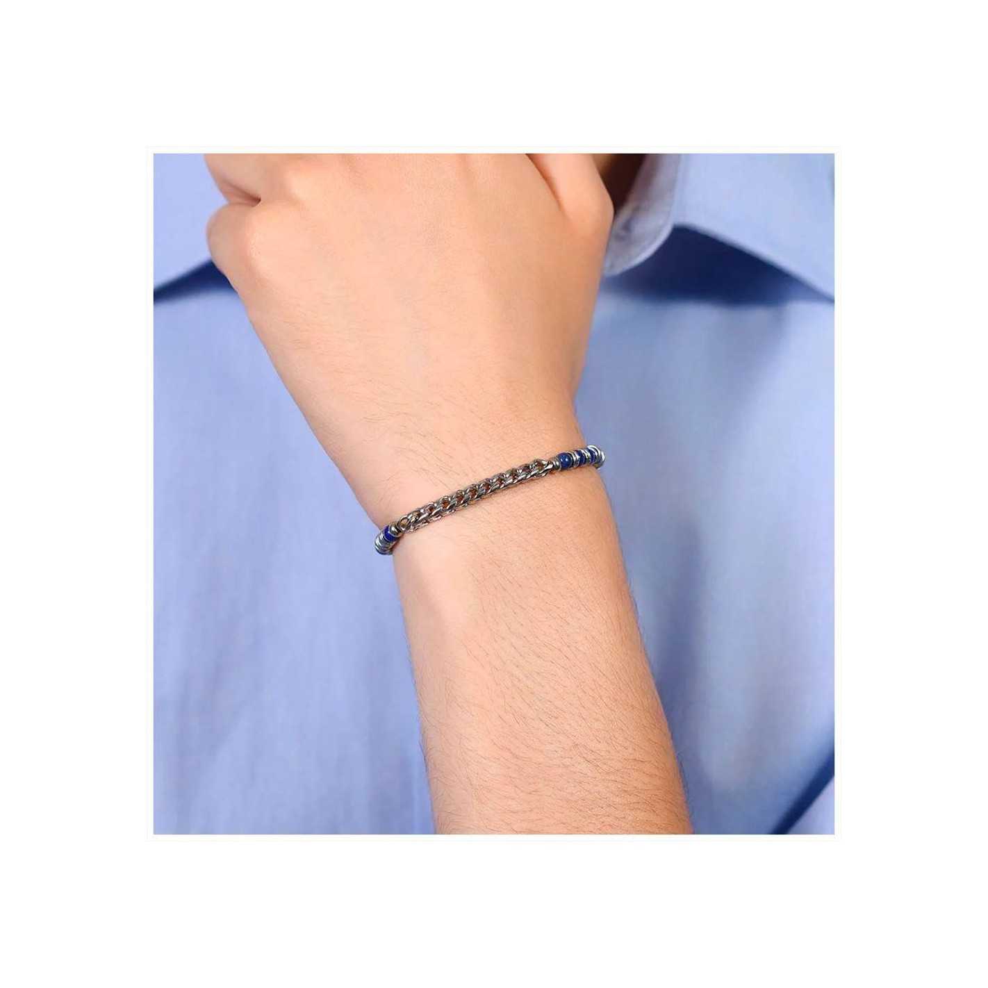 Bracciale Luca Barra Uomo Acciaio Argentato con Pietre Lapis _BA1754