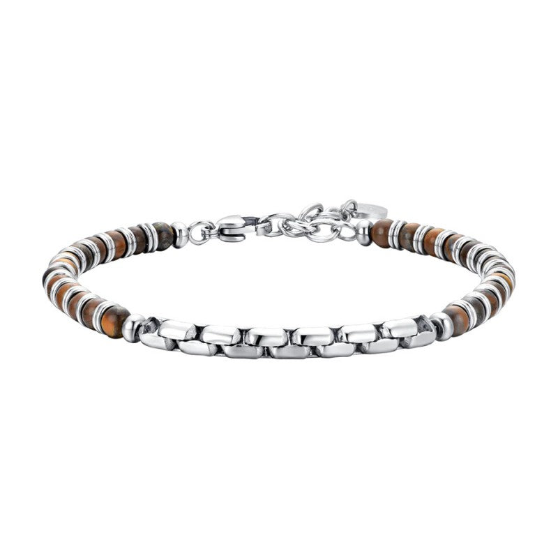 Bracciale Luca Barra Uomo Acciaio Argentato con Pietre Occhio di Tigre _BA1753
