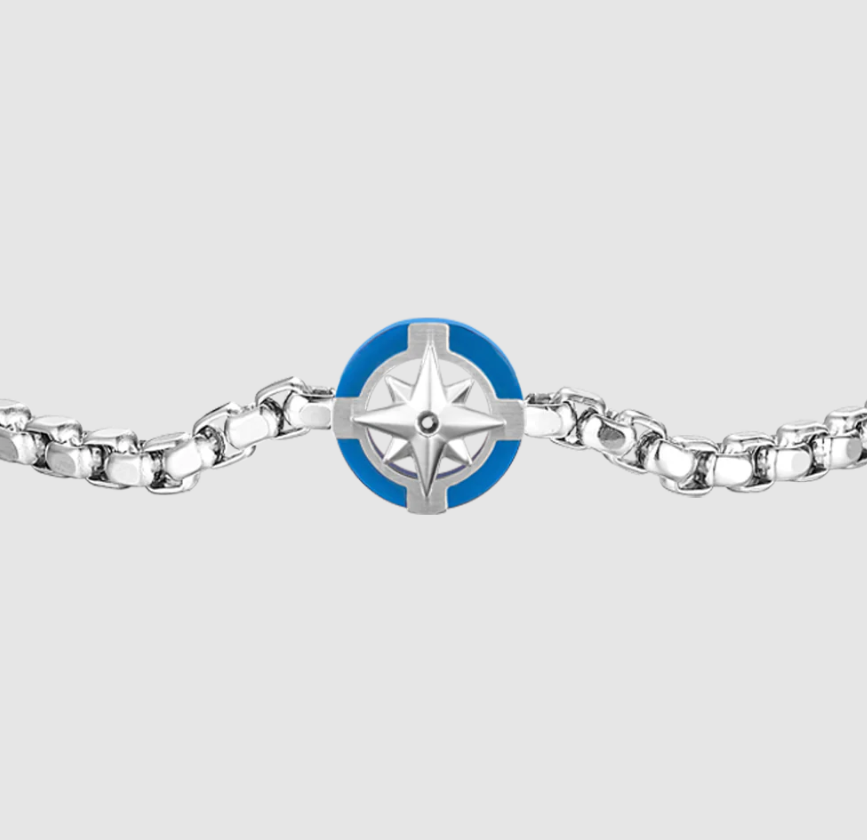 Bracciale Luca Barra Uomo Acciaio Centrale Ancora Cromata Blu _BA1832