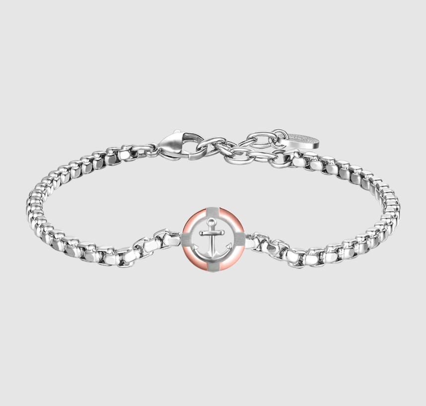 Bracciale Luca Barra Uomo Acciaio Centrale Ancora Rosa Gold _BA1830