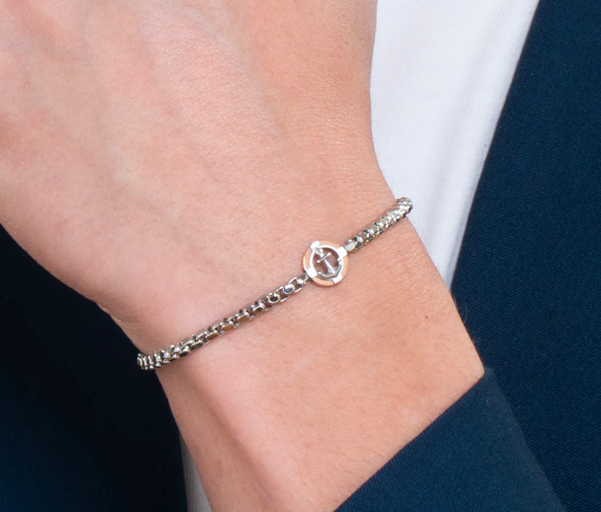 Bracciale Luca Barra Uomo Acciaio Centrale Ancora Rosa Gold _BA1830