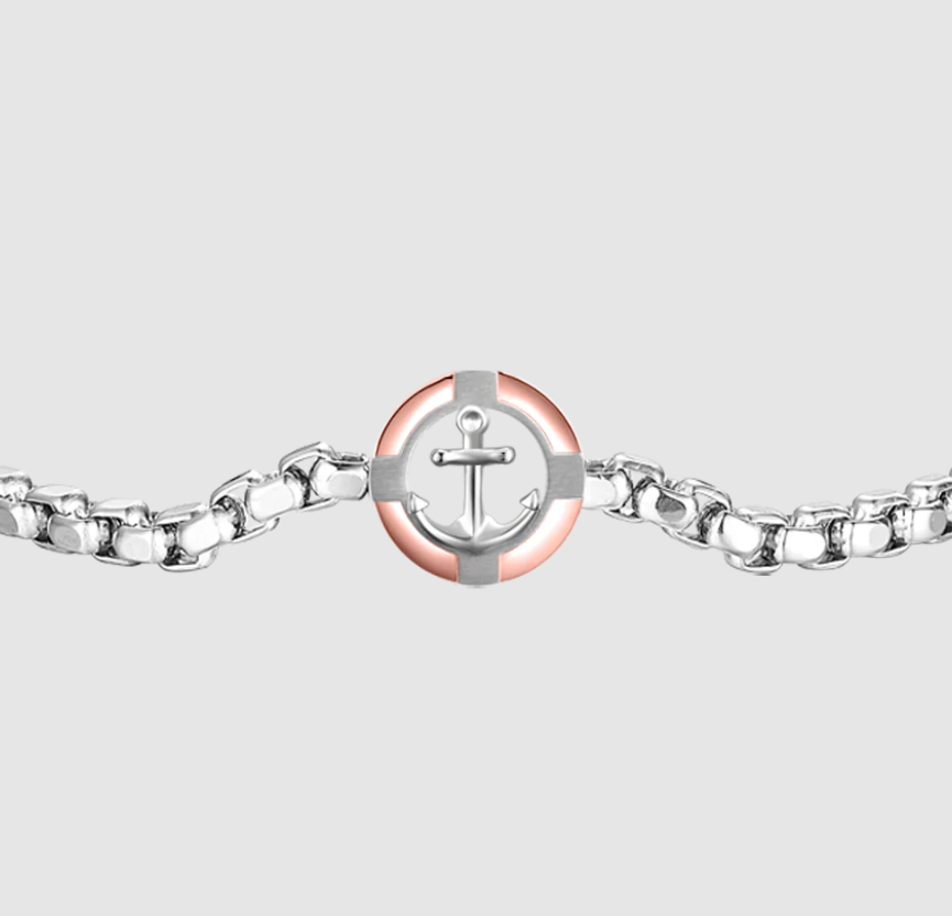 Bracciale Luca Barra Uomo Acciaio Centrale Ancora Rosa Gold _BA1830
