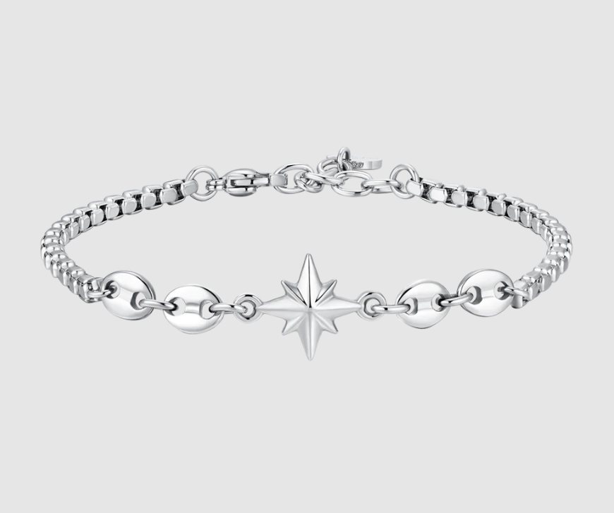 Bracciale Luca Barra Uomo Acciaio Centrale Rosa dei Venti _BA1872