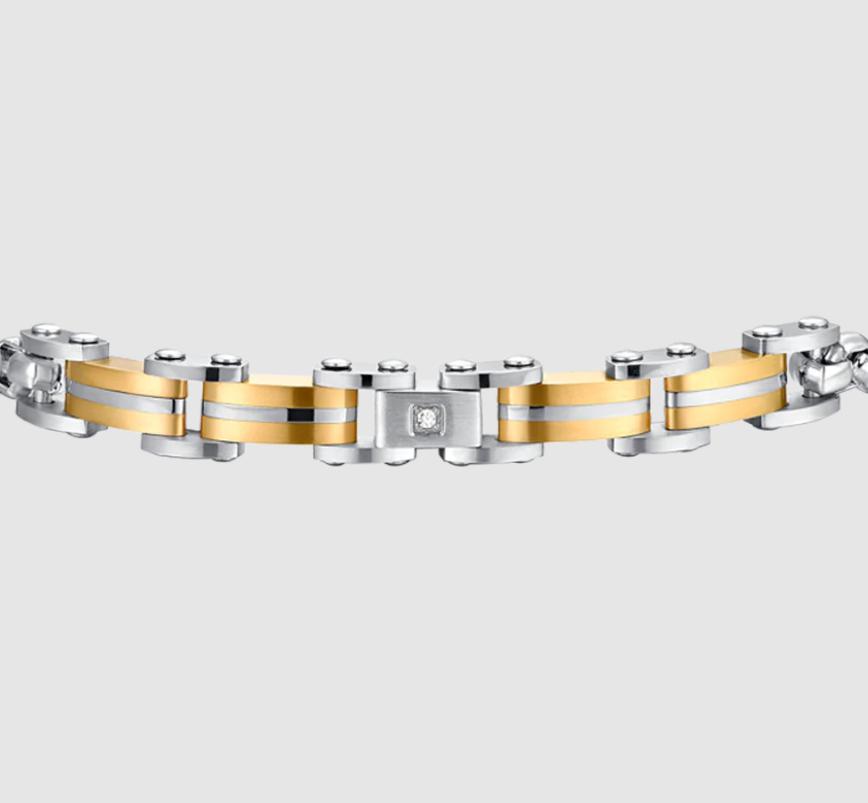 Bracciale Luca Barra Uomo Acciaio Elementi IP Gold _BA1773