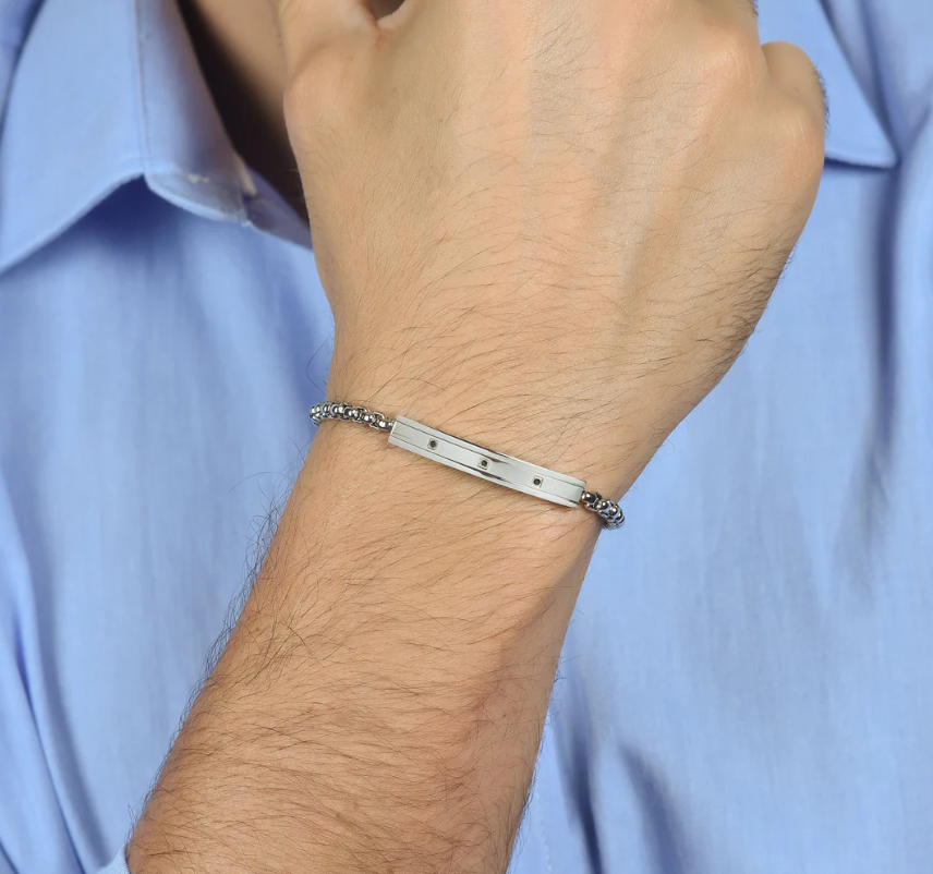Bracciale Luca Barra Uomo Acciaio Elemento cristallo Cristalli Neri _BA1676