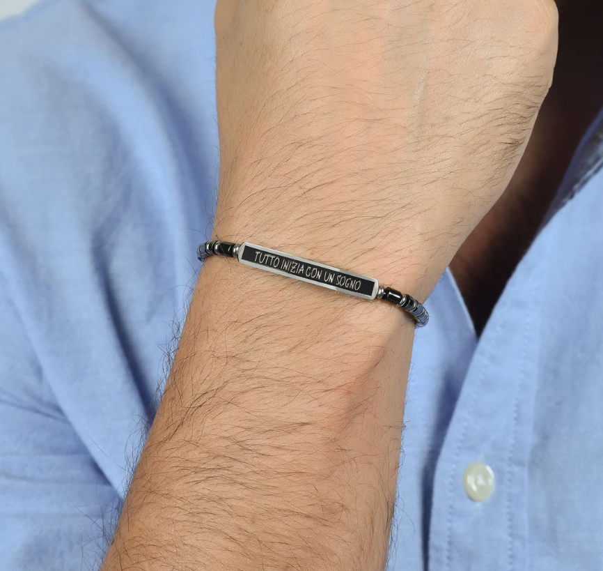 Bracciale Luca Barra Uomo Acciaio IP Nero Tutto Inizia Con Un Sogno _BA1656