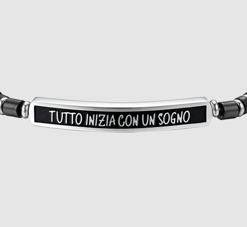 Bracciale Luca Barra Uomo Acciaio IP Nero Tutto Inizia Con Un Sogno _BA1656