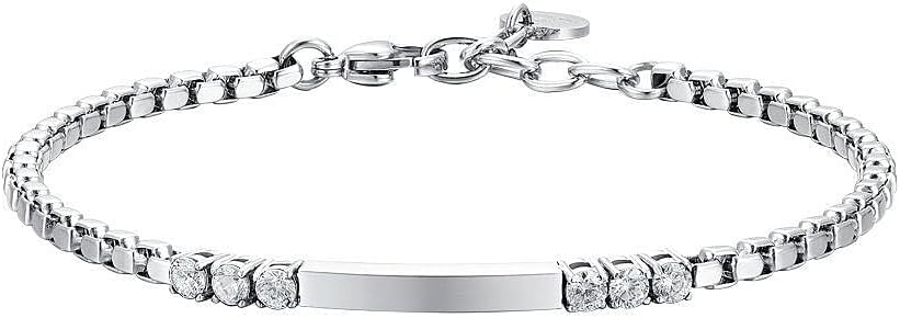 Bracciale Luca Barra Uomo Acciaio Piastrina e Zirconi Bianchi _BA1807
