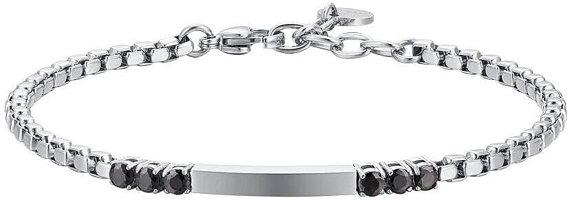 Bracciale Luca Barra Uomo Acciaio Piastrina e Zirconi Neri _BA1808