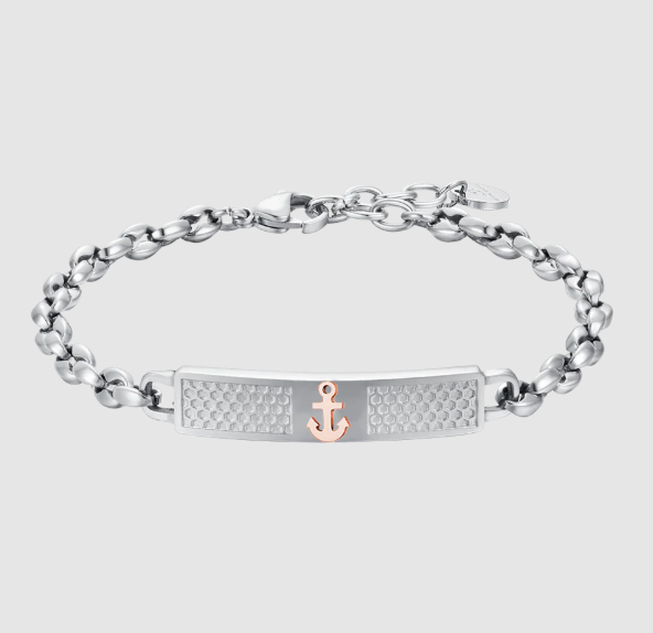 Bracciale Luca Barra Uomo Acciaio Silver Ancora IP Rosa _BA1721