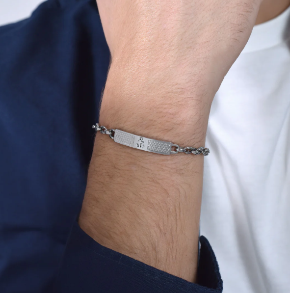 Bracciale Luca Barra Uomo Acciaio Silver Ancora IP Rosa _BA1721