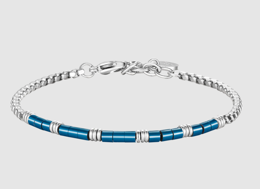 Bracciale Luca Barra Uomo Acciaio con Perline Blu _BA1836