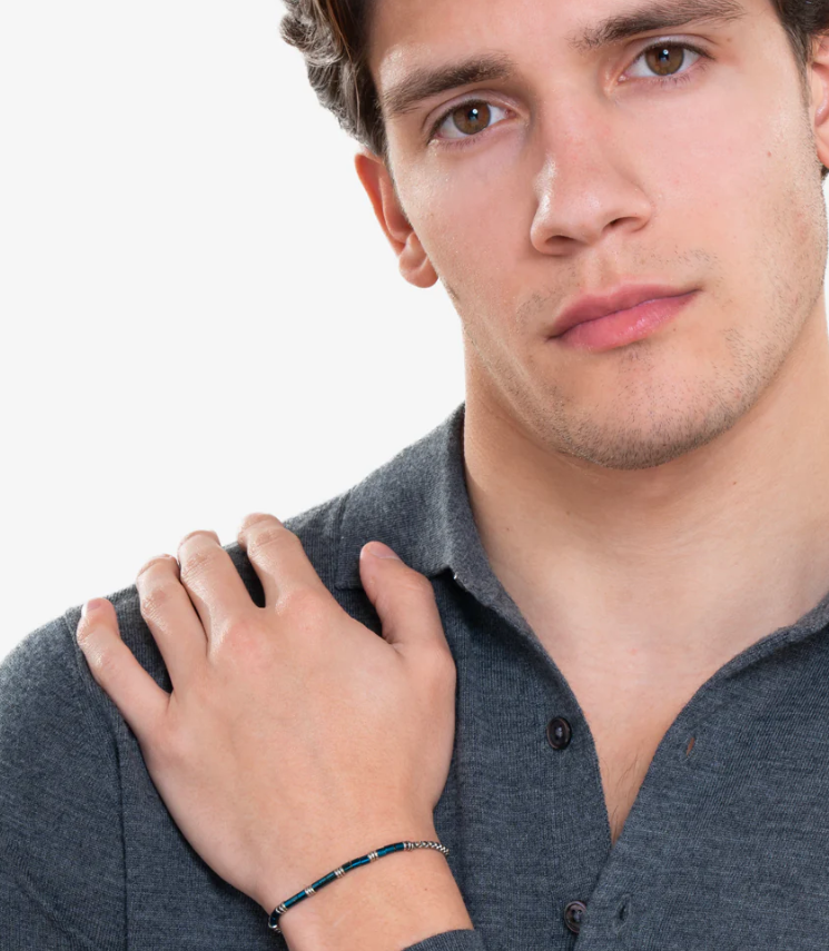Bracciale Luca Barra Uomo Acciaio con Perline Blu _BA1836