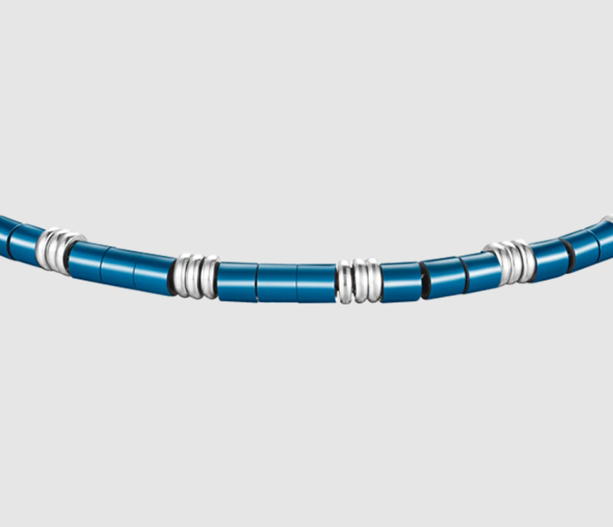 Bracciale Luca Barra Uomo Acciaio con Perline Blu _BA1836