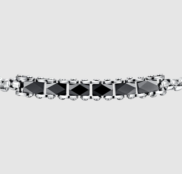 Bracciale Luca Barra Uomo Acciaio e Inserti in Ceramica Nera _BA1780