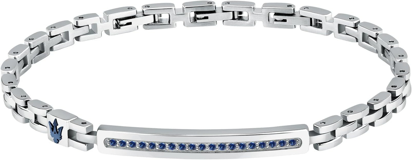 Bracciale Maserati Uomo Acciaio Targhetta Logo e Cristalli Blu _JM424AVD61