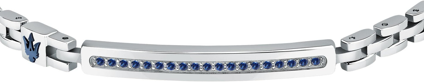Bracciale Maserati Uomo Acciaio Targhetta Logo e Cristalli Blu _JM424AVD61