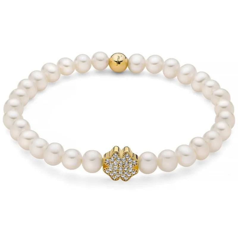 Bracciale Miluna Donna Argento18 KT Placcato Oro Perle 5,5-6 Quadrifoglio Topazi _PBR3501G